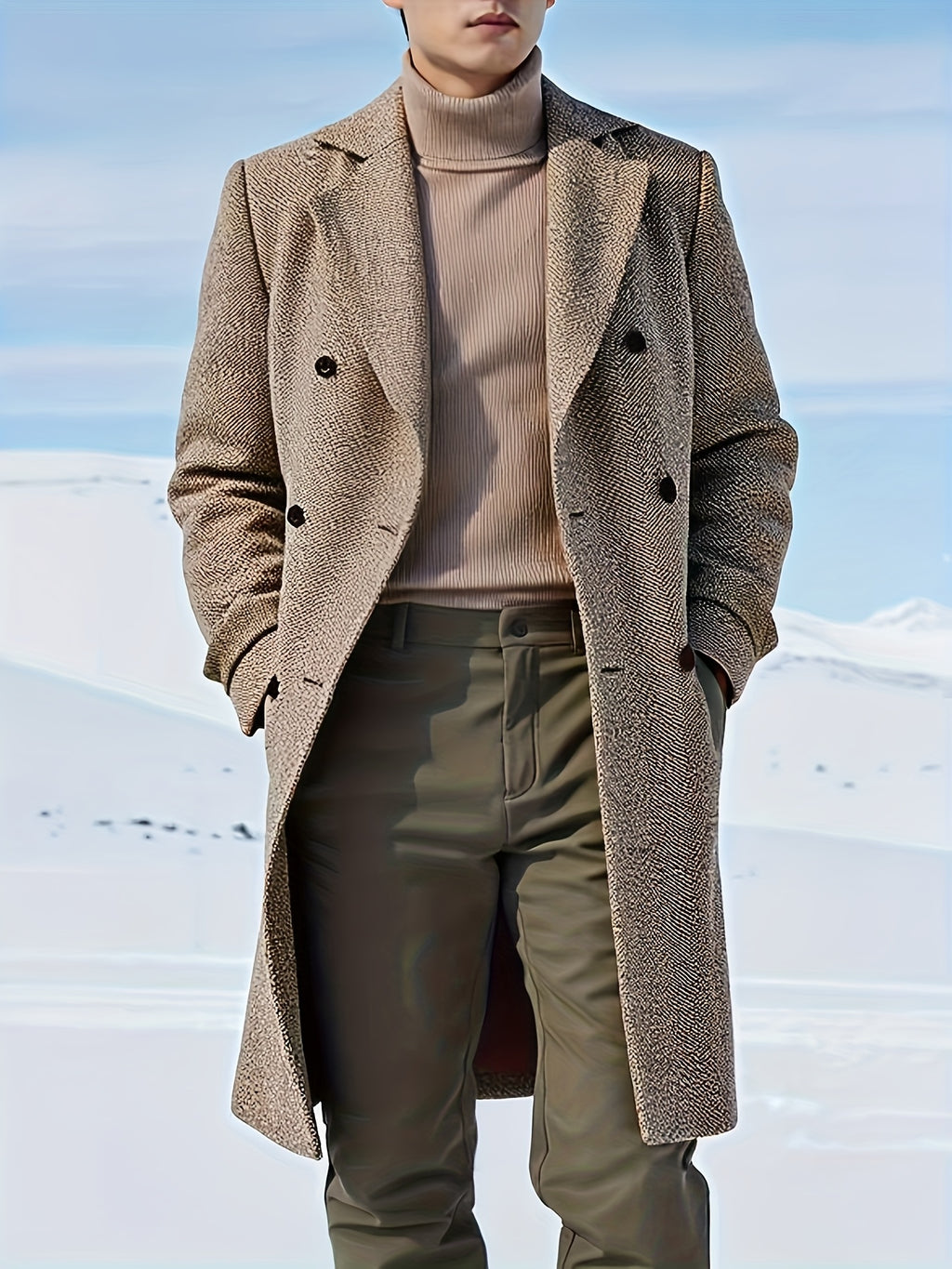 Manteau long pour homme, à revers, bleu