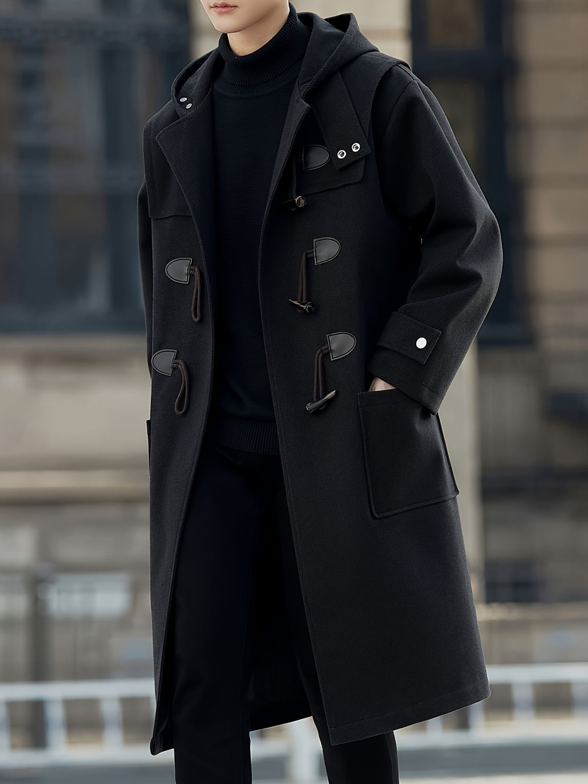 Trench long pour homme, à capuche, café