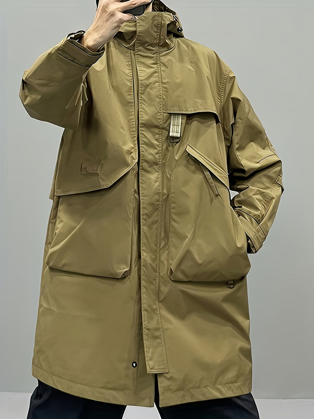Trench long pour homme, à capuche