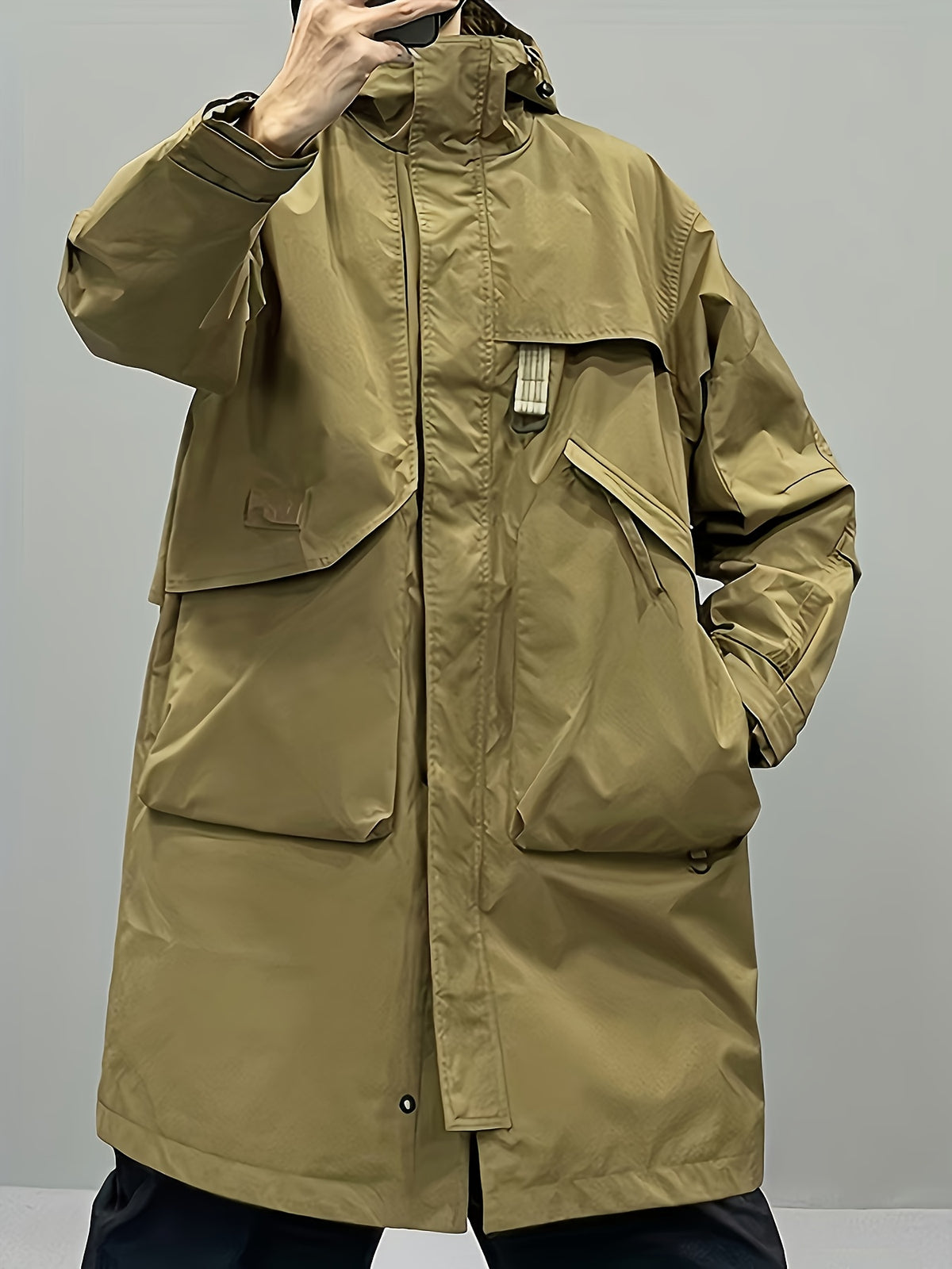 Trench long pour homme, à capuche