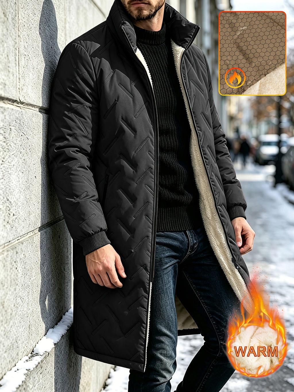Veste matelassée long pour homme, à col montant