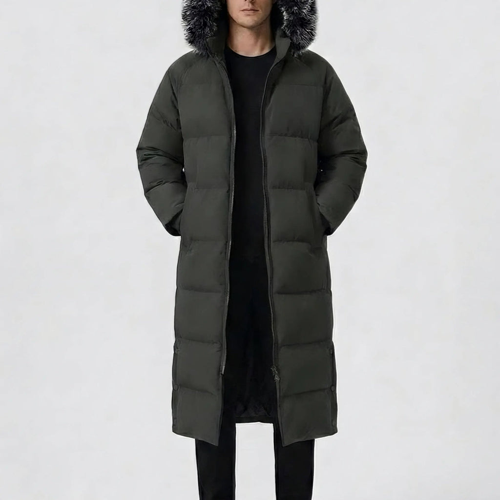 Manteau long, coupe-vent, à capuche, coloris vert fougère