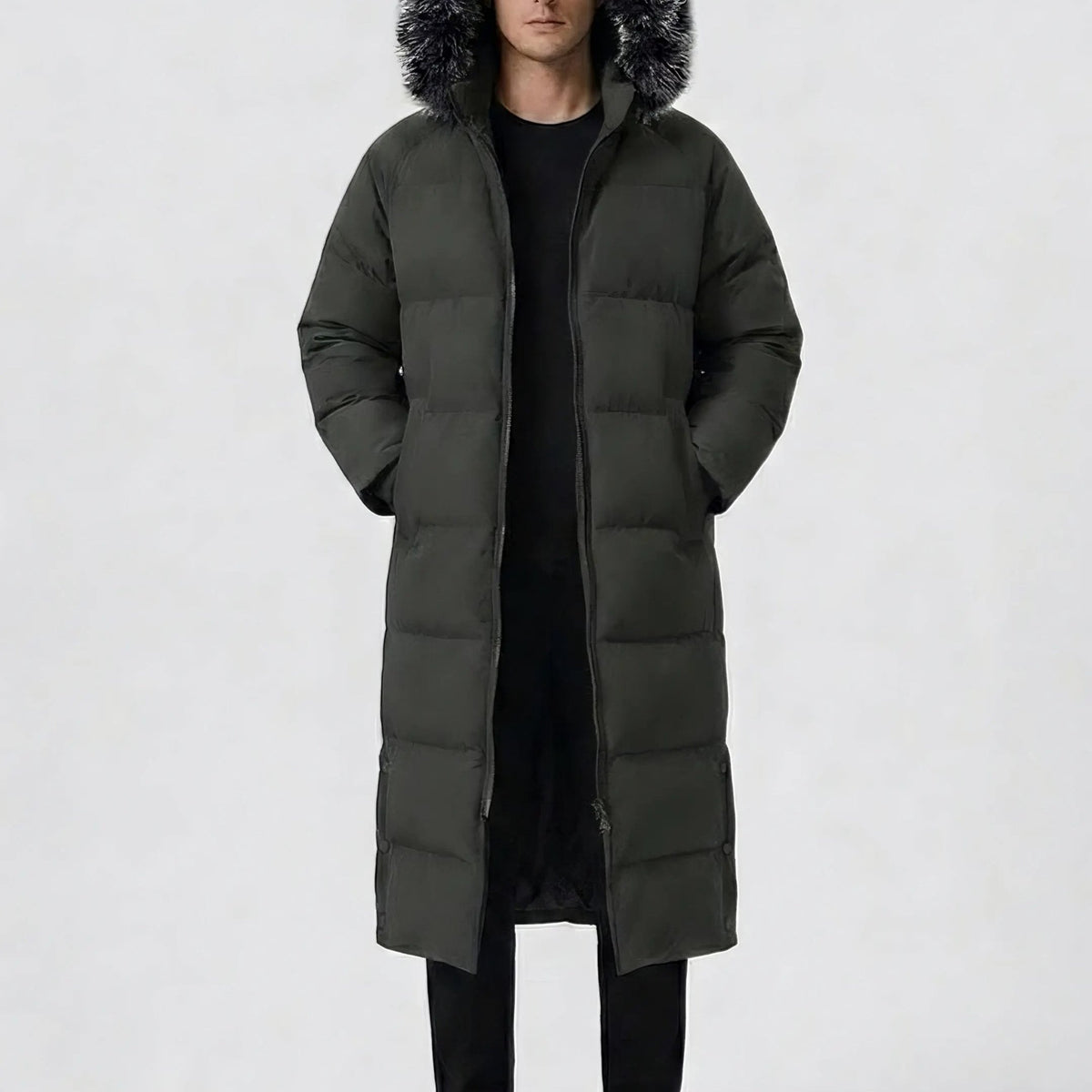 Manteau long, coupe-vent, à capuche, coloris vert fougère Image