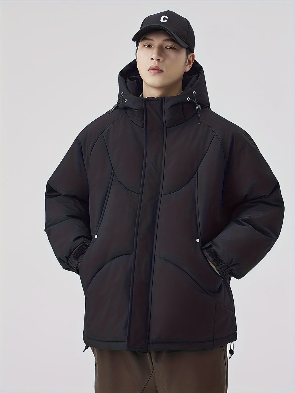 Manteau matelassé pour homme, patchwork, à capuche