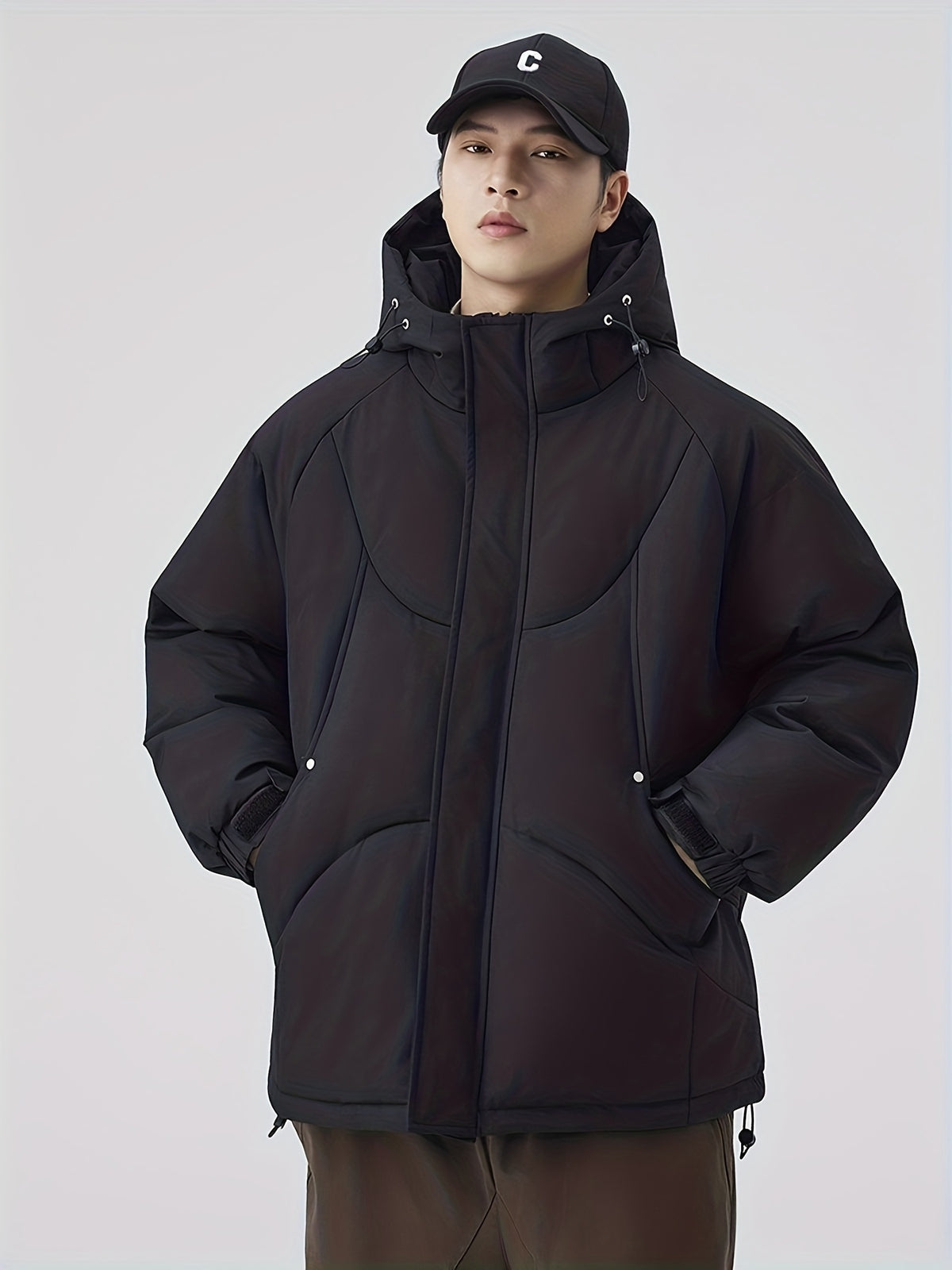 Manteau matelassé pour homme, patchwork, à capuche