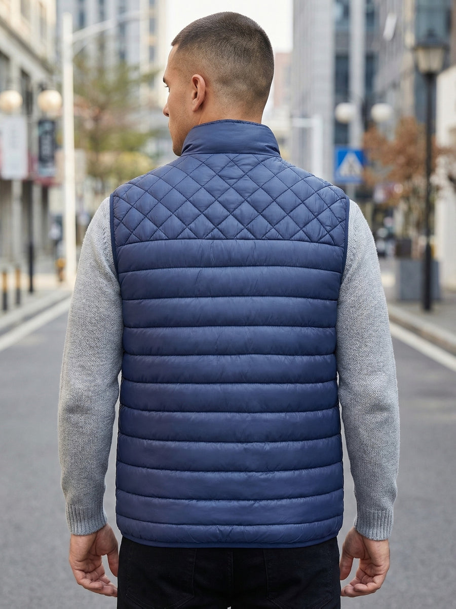 Gilet Homme Couleur Unie Col Montant, Cardigan Léger Sans Manches Automne Hiver, Veste Matelassée Décontractée pour les Trajets Quotidiens, Adaptable à Toute Occasion, photo 23