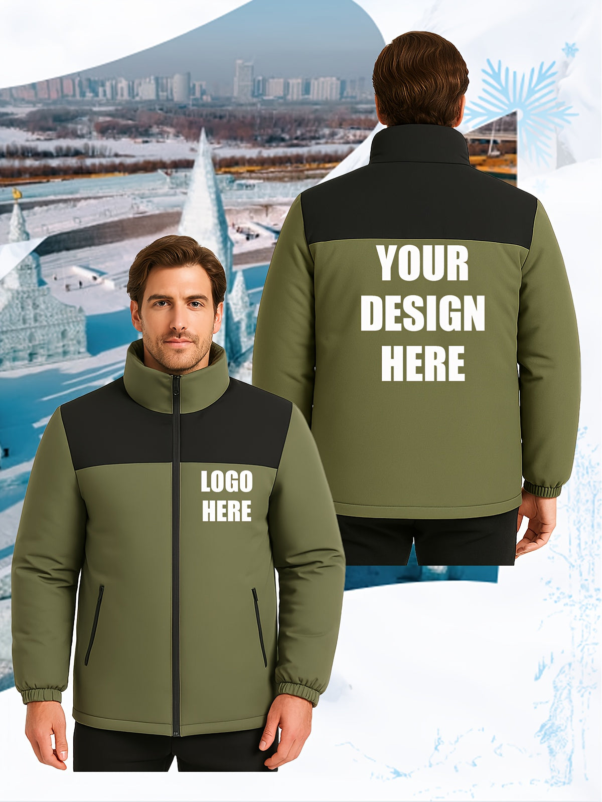 Veste pour homme, à col montant, noir et gris