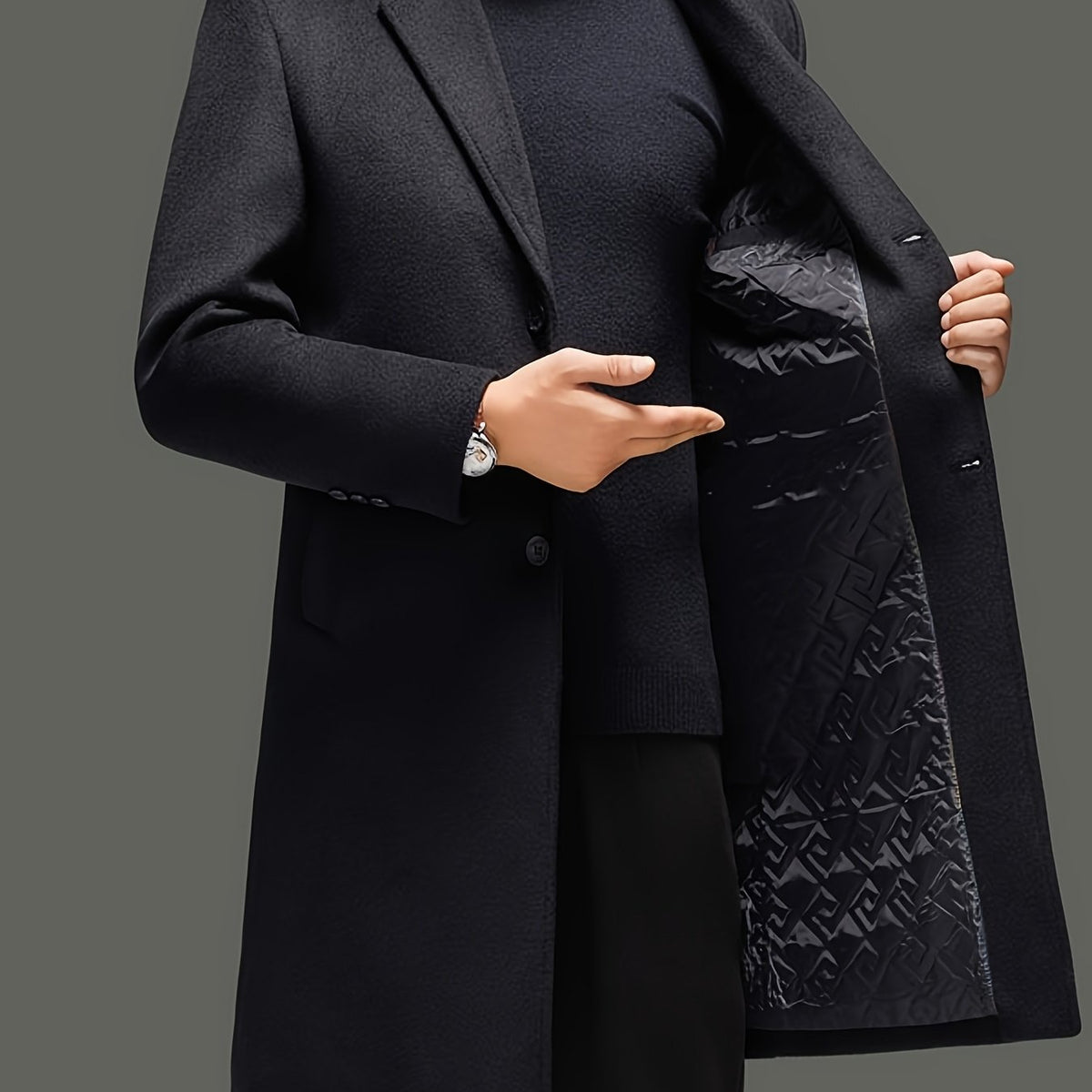 Trench en laine long, 48,1 % laine, velours, coloris noir Image