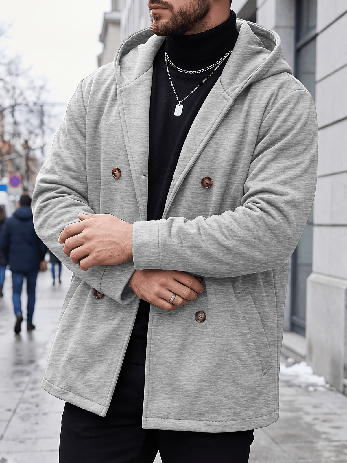Manteau long pour homme, à capuche, kaki