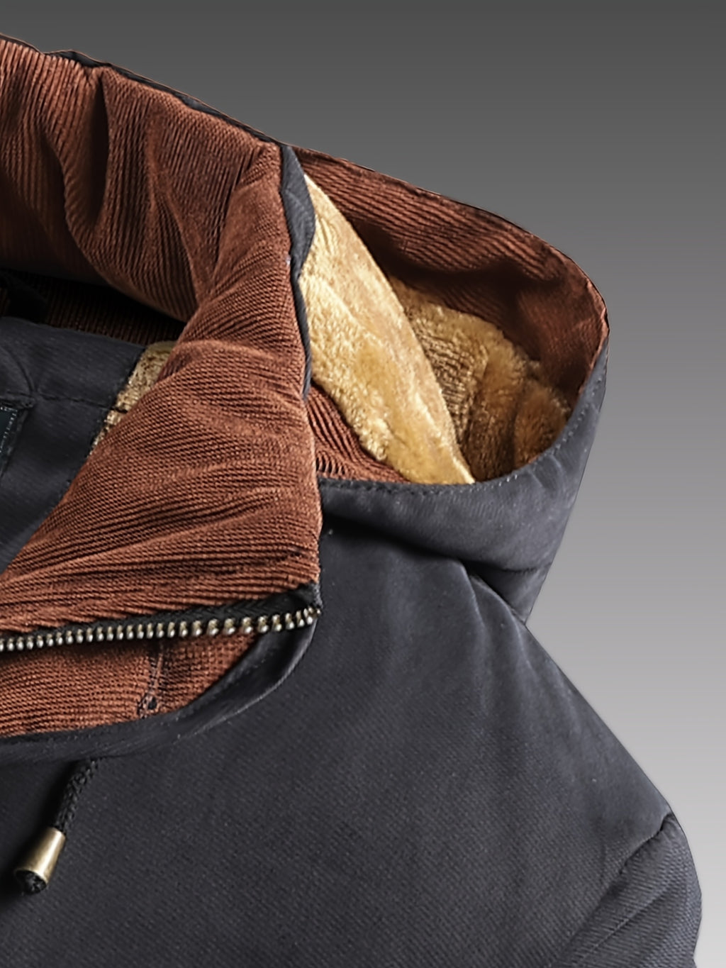 Veste pour homme, velours côtelé, à capuche, café