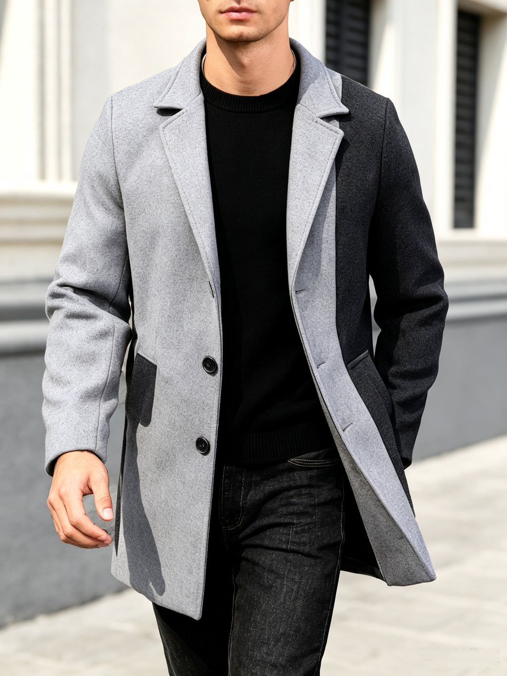 Manteau pour homme, tweed, à revers, col montant