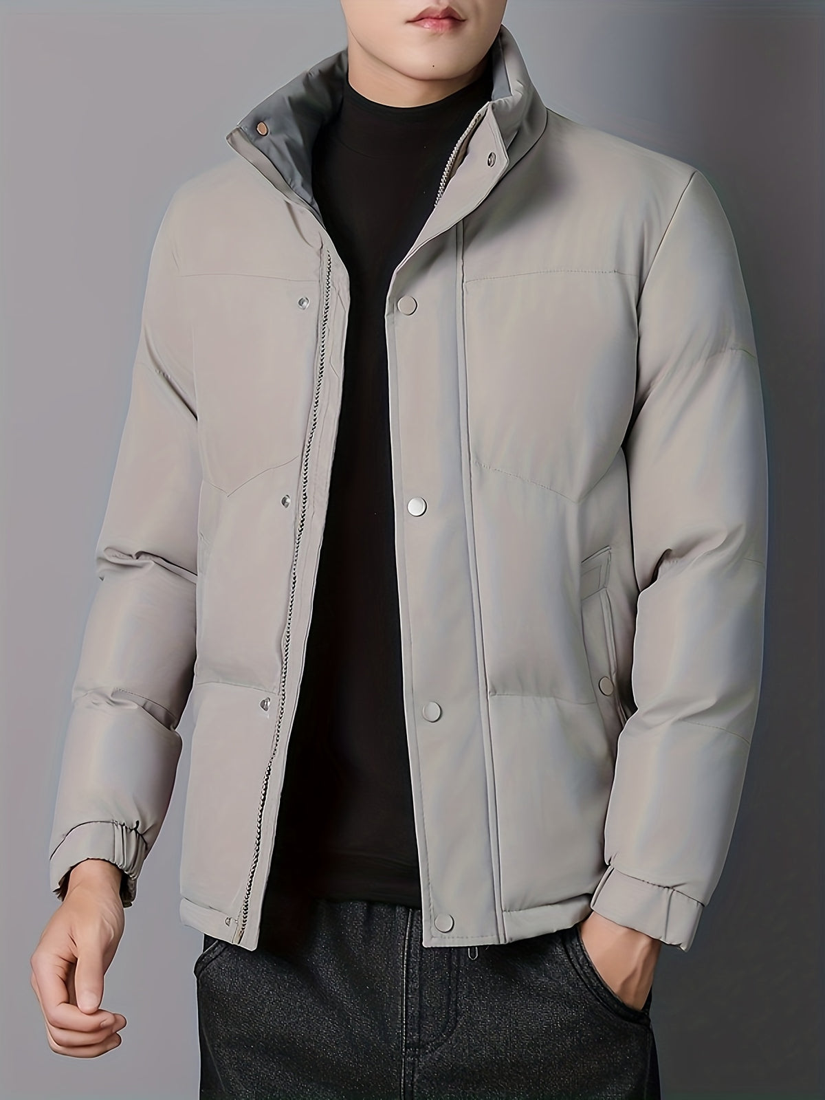 Manteau matelassé pour homme, coupe-vent, à col montant, noir