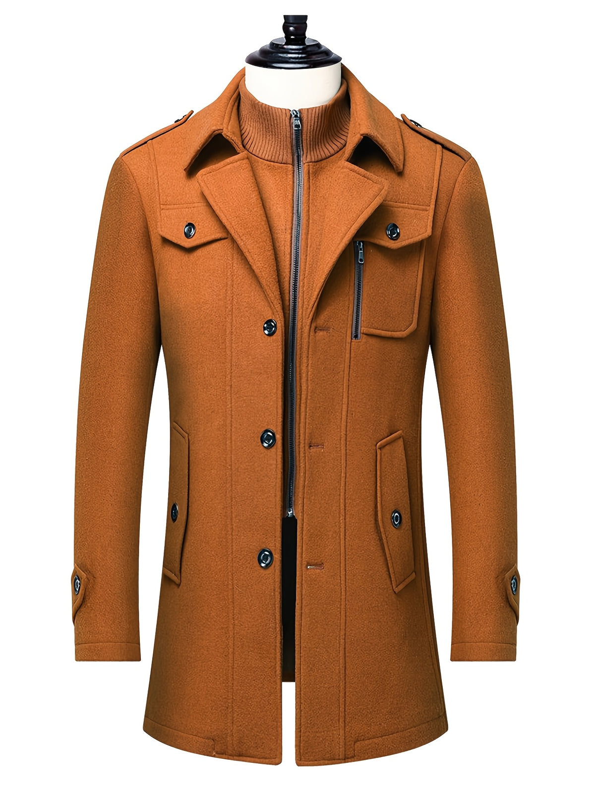 Trench en laine pour homme, 30 % laine, à col montant