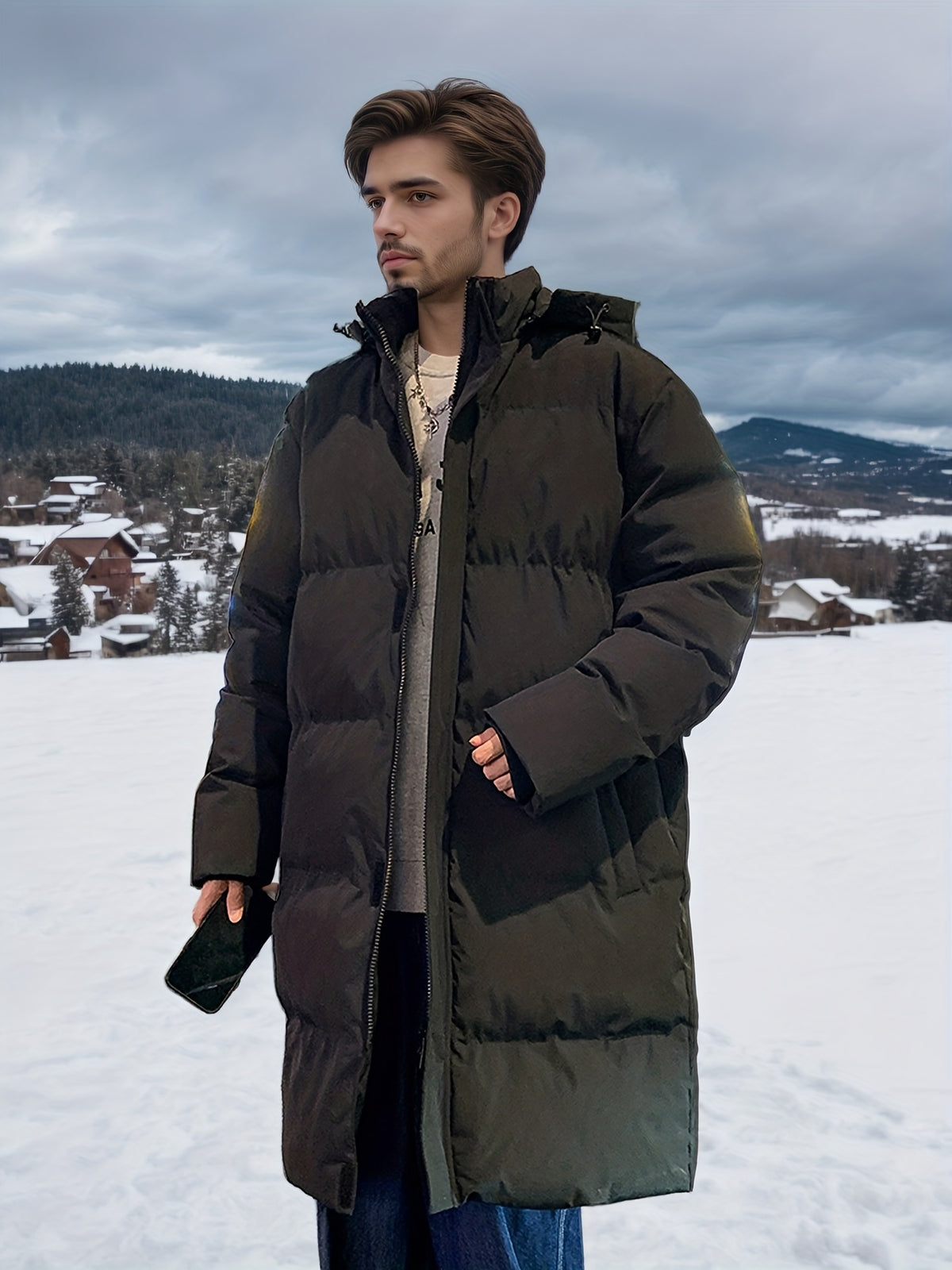 Manteau matelassé pour homme, coupe-vent, à capuche, gris