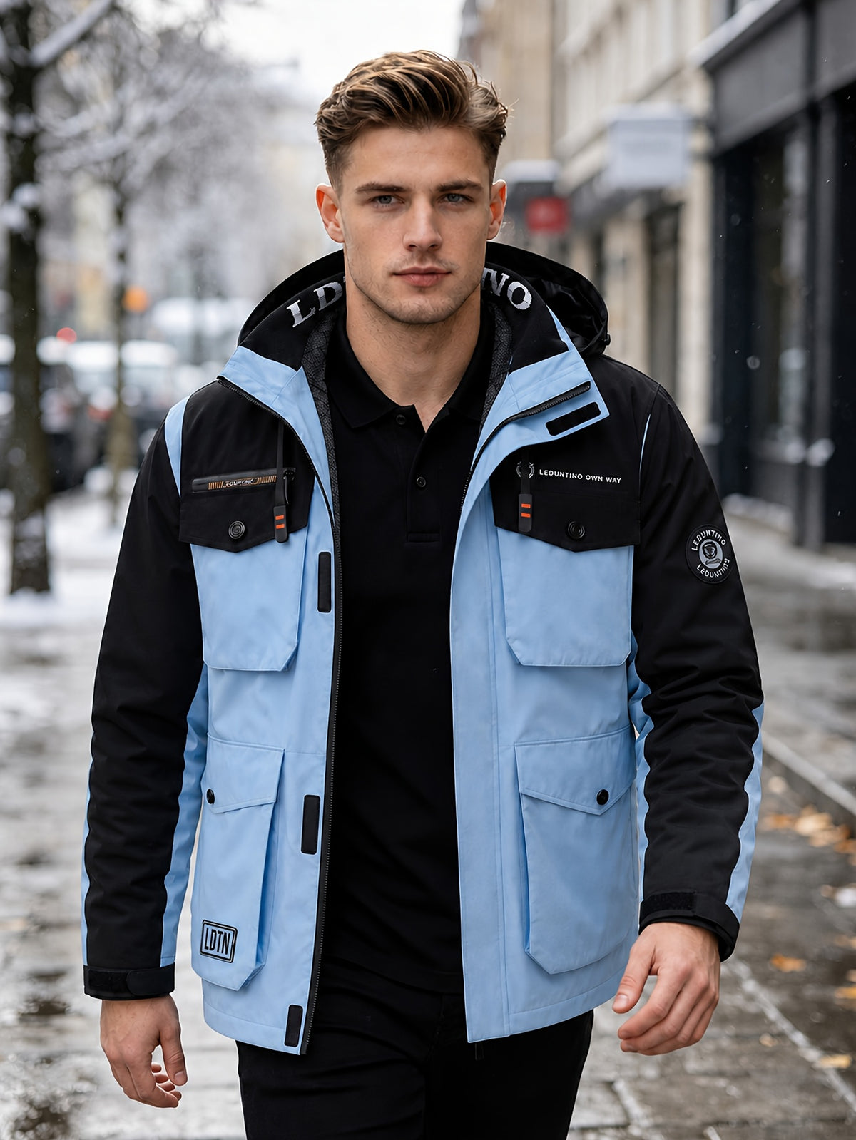 Veste pour homme, capuche amovible, gris foncé