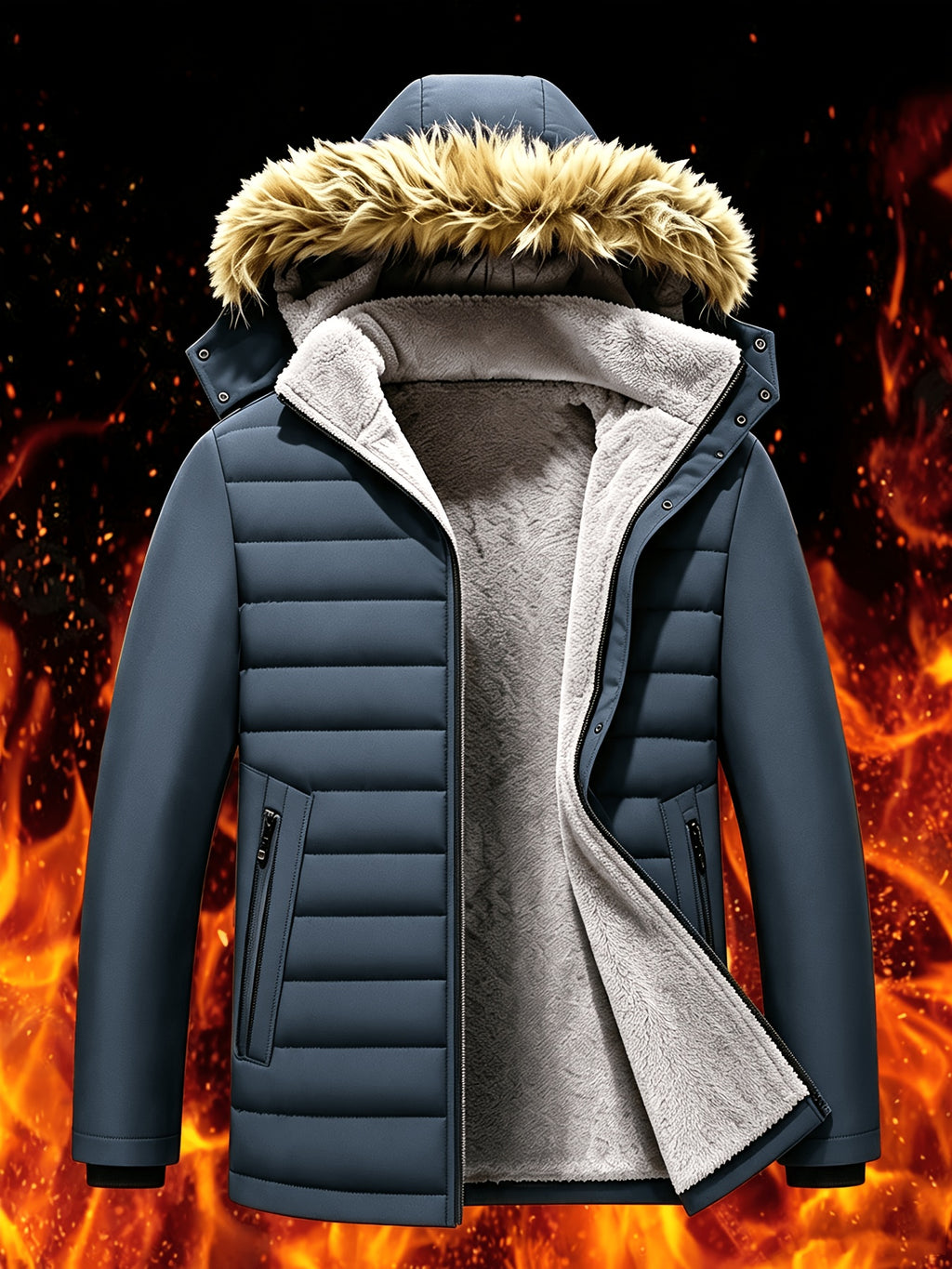 Veste en fausse fourrure pour homme, polaire, à capuche, noir