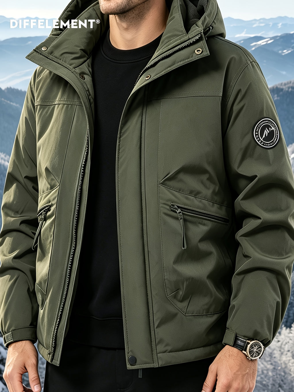 Manteau matelassé pour homme, coupe-vent, à capuche, noir