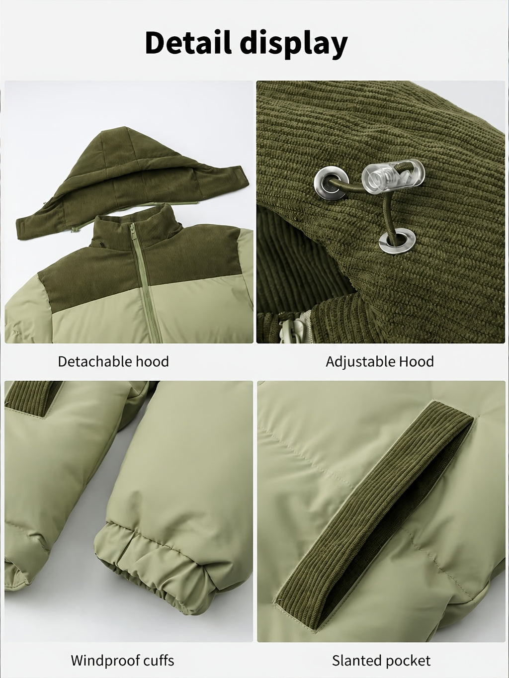 Veste pour homme, coupe-vent, à capuche, kaki