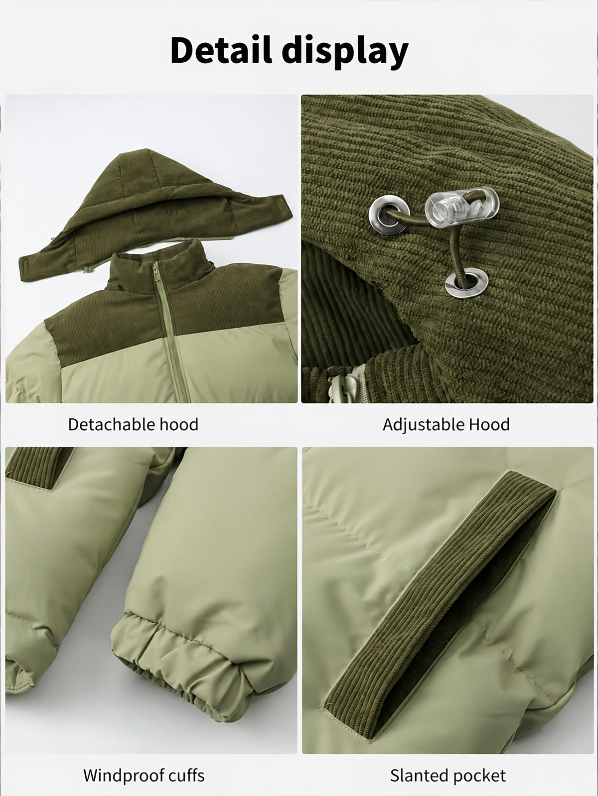 Veste pour homme, coupe-vent, à capuche, kaki