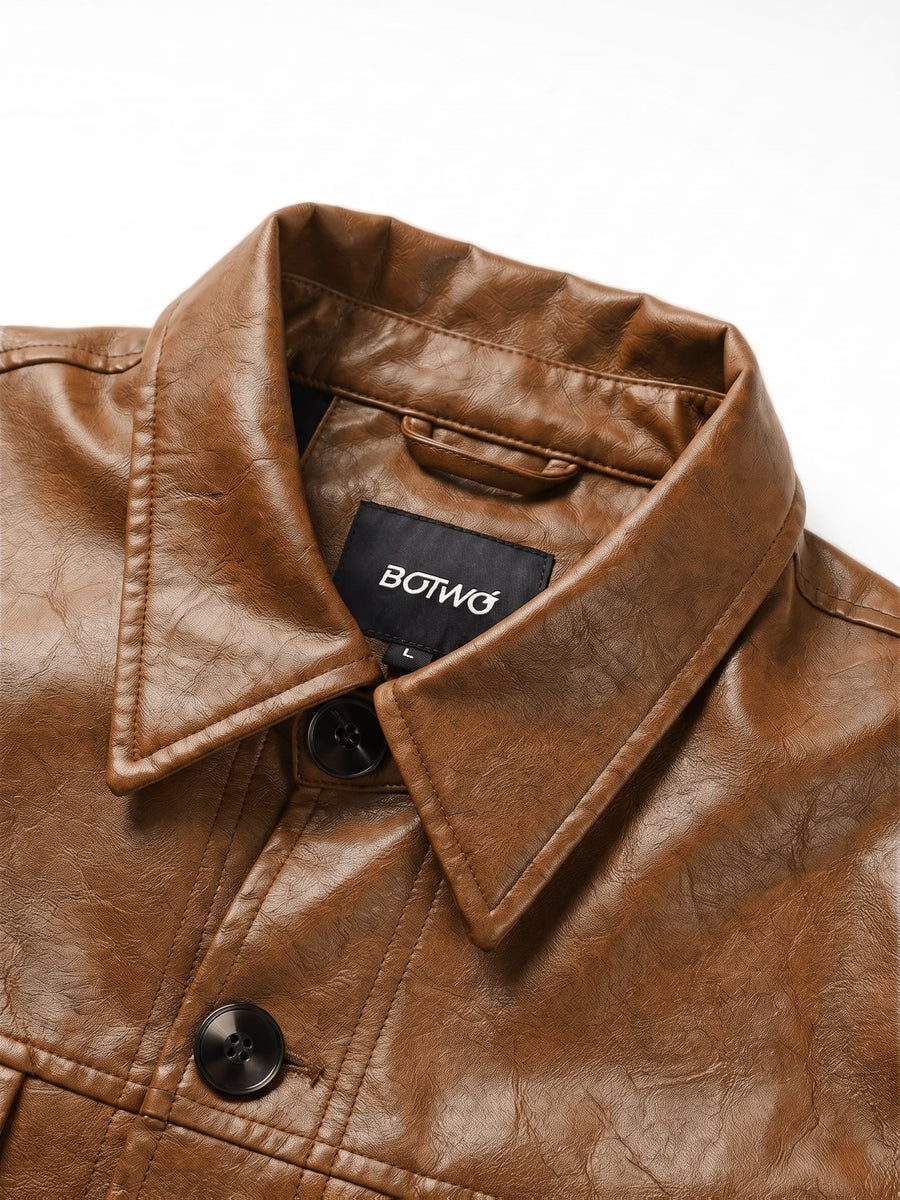 Veste en cuir PU longue, à revers, détail du vêtement
