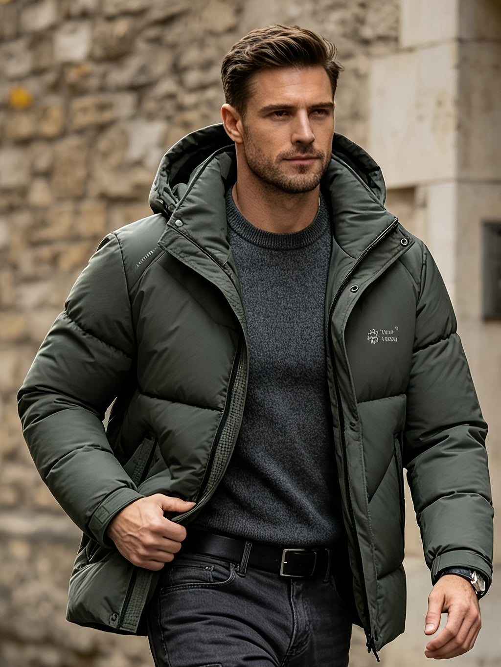 Veste matelassée pour homme, coupe-vent, à capuche, rouge brique