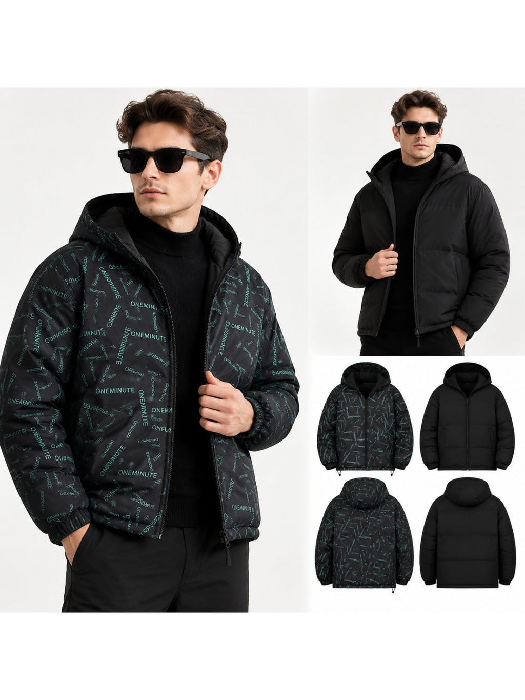 Veste matelassée pour homme, réversible, à capuche