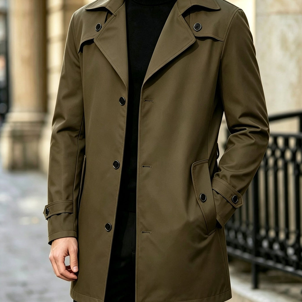 Trench, à revers, poche, coloris vert fougère, détail