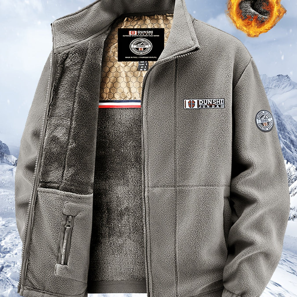 Veste, polaire, à col montant, rouge, coloris gris, détail