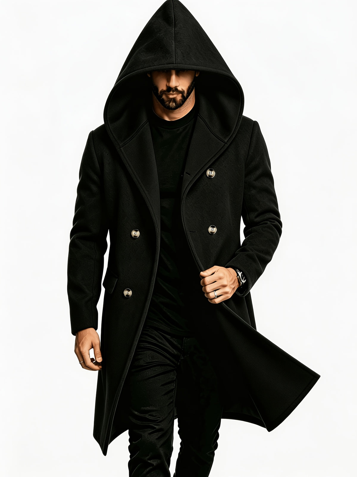 Manteau mi-long pour homme, tweed, à capuche
