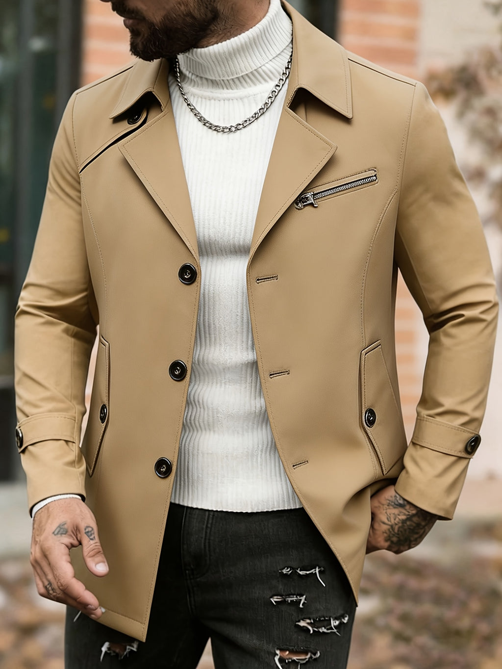 Trench pour homme, à revers, bleu foncé
