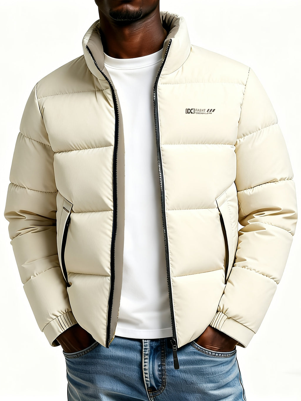 Manteau pour homme, à col montant, kaki foncé