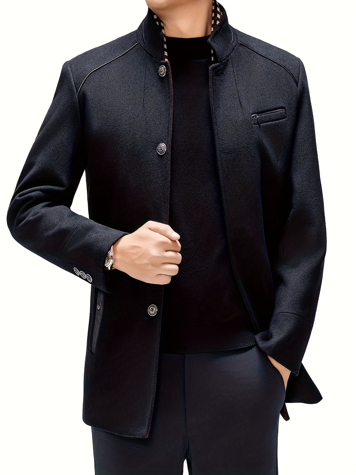 Manteau en tweed rembourré pour homme, 55 % laine, écharpe amovible