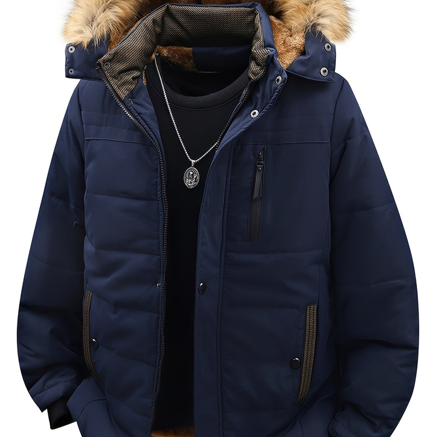 Veste matelassée, coupe-vent, à capuche, bleu marine, coloris bleu marine