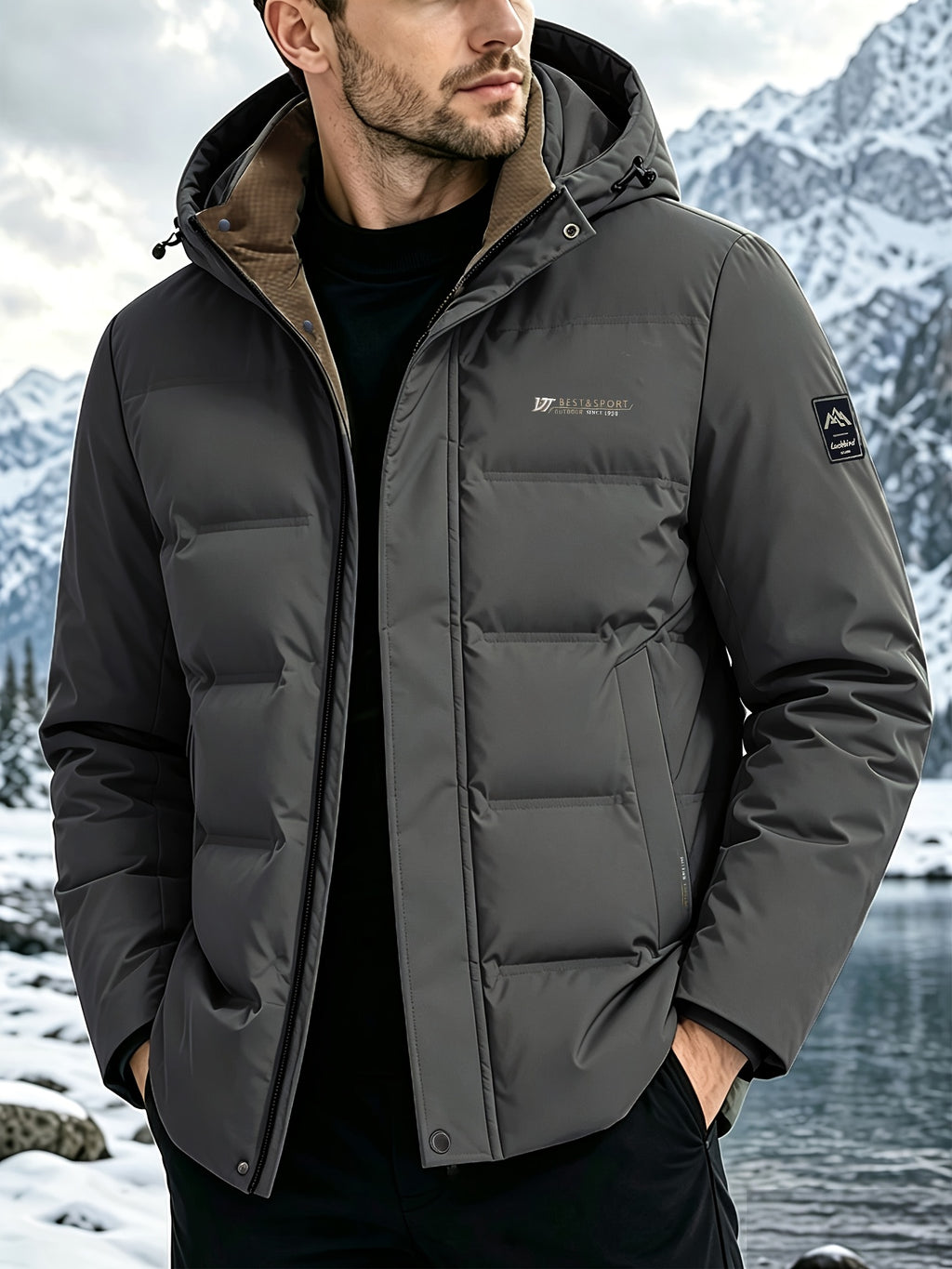 Veste pour homme, capuche amovible, rouge