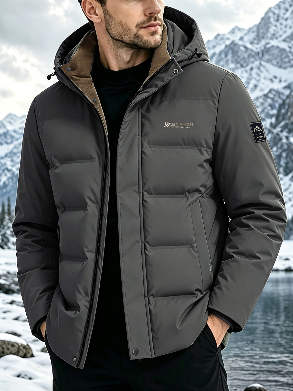 Veste pour homme, capuche amovible, rouge