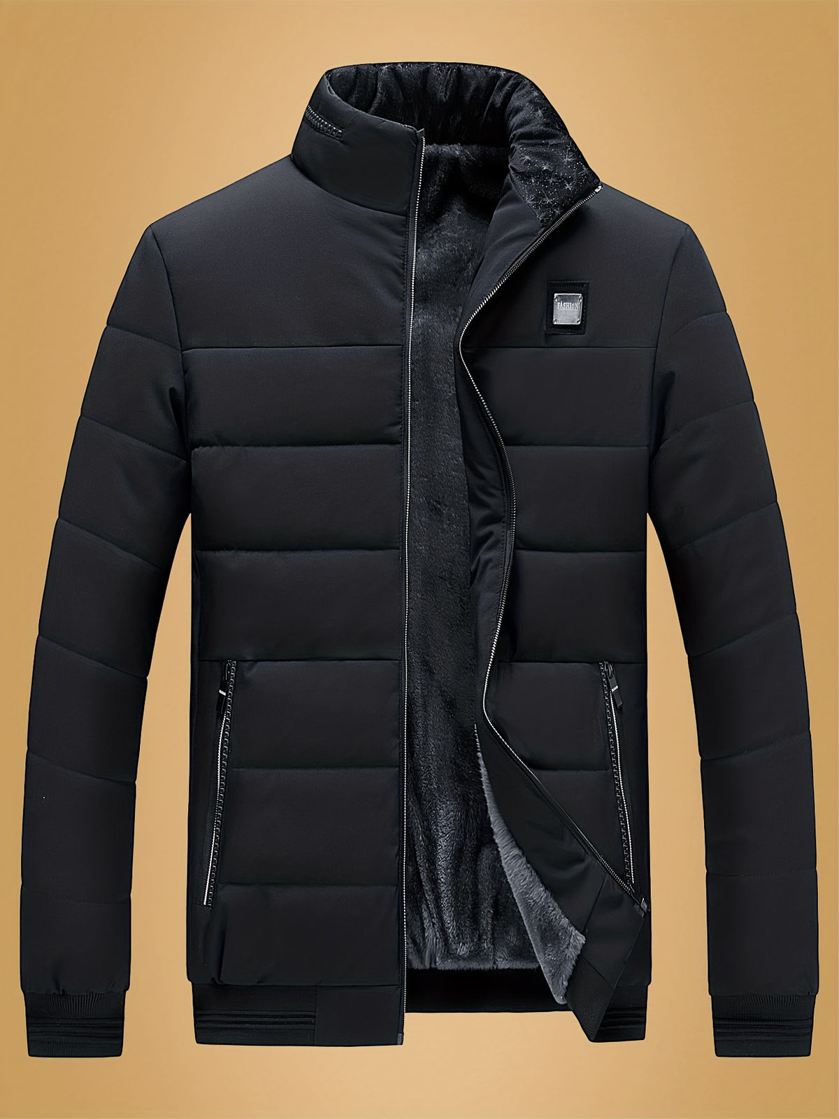 Manteau pour homme, à col montant, noir