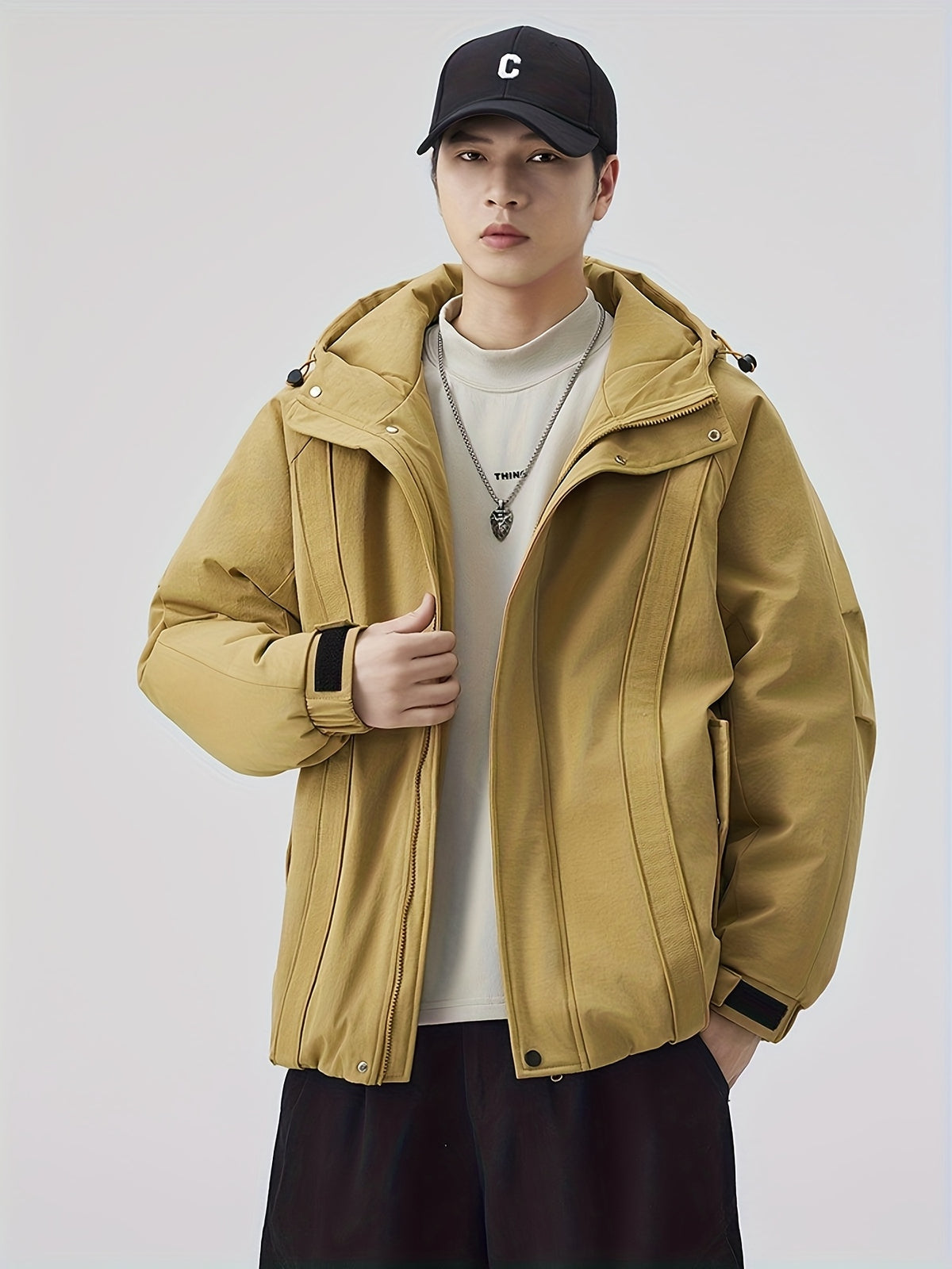 Manteau matelassé pour homme, à capuche, noir