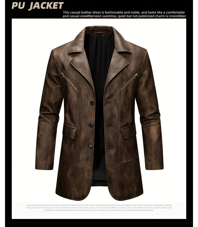 Manteau en cuir PU long, à revers, photo 5