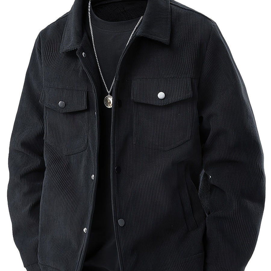 Veste, velours côtelé, à revers, coloris noir