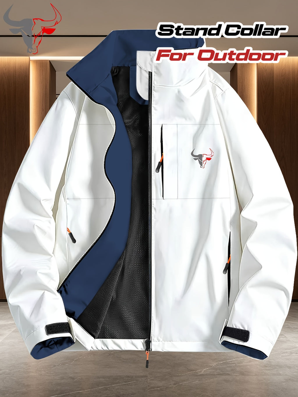 Veste pour homme, coupe-vent, à col montant, bleu royal