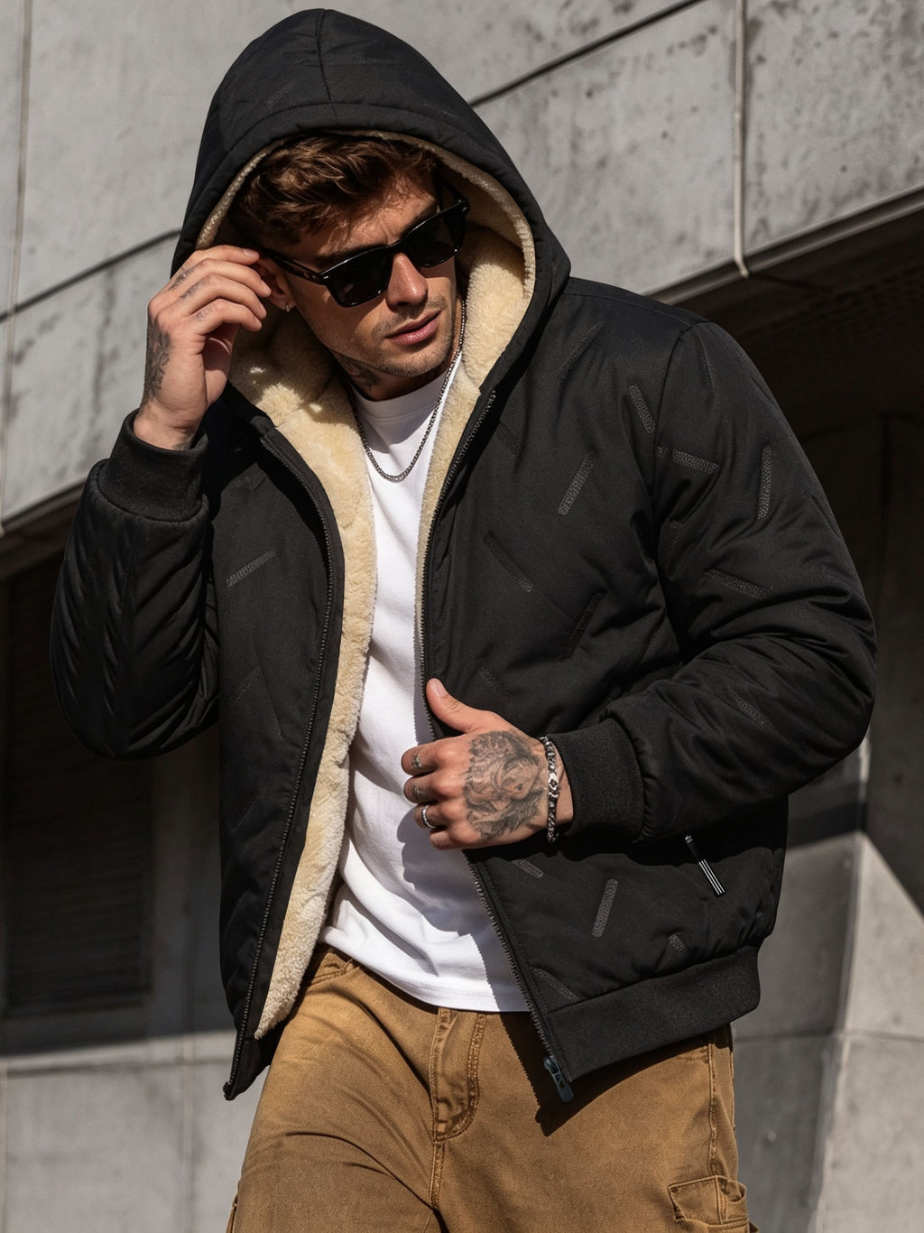 Veste matelassée pour homme, coupe-vent, à capuche, café