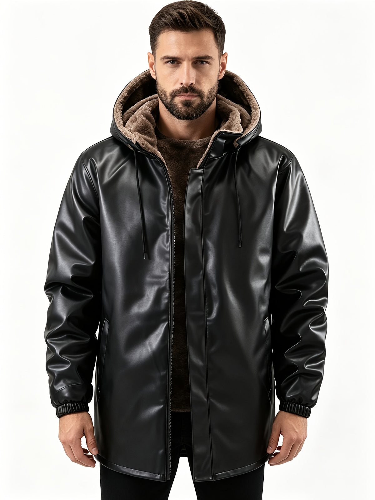 Veste long pour homme, polaire, à capuche