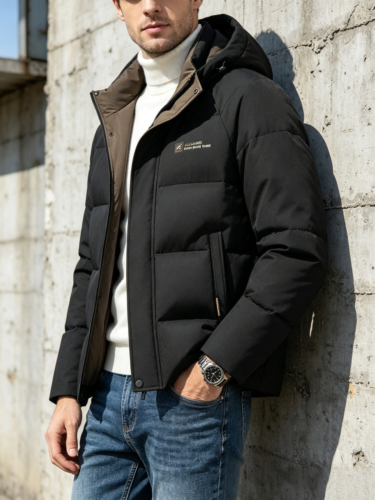 Manteau pour homme, coupe-vent, à capuche, bleu marine