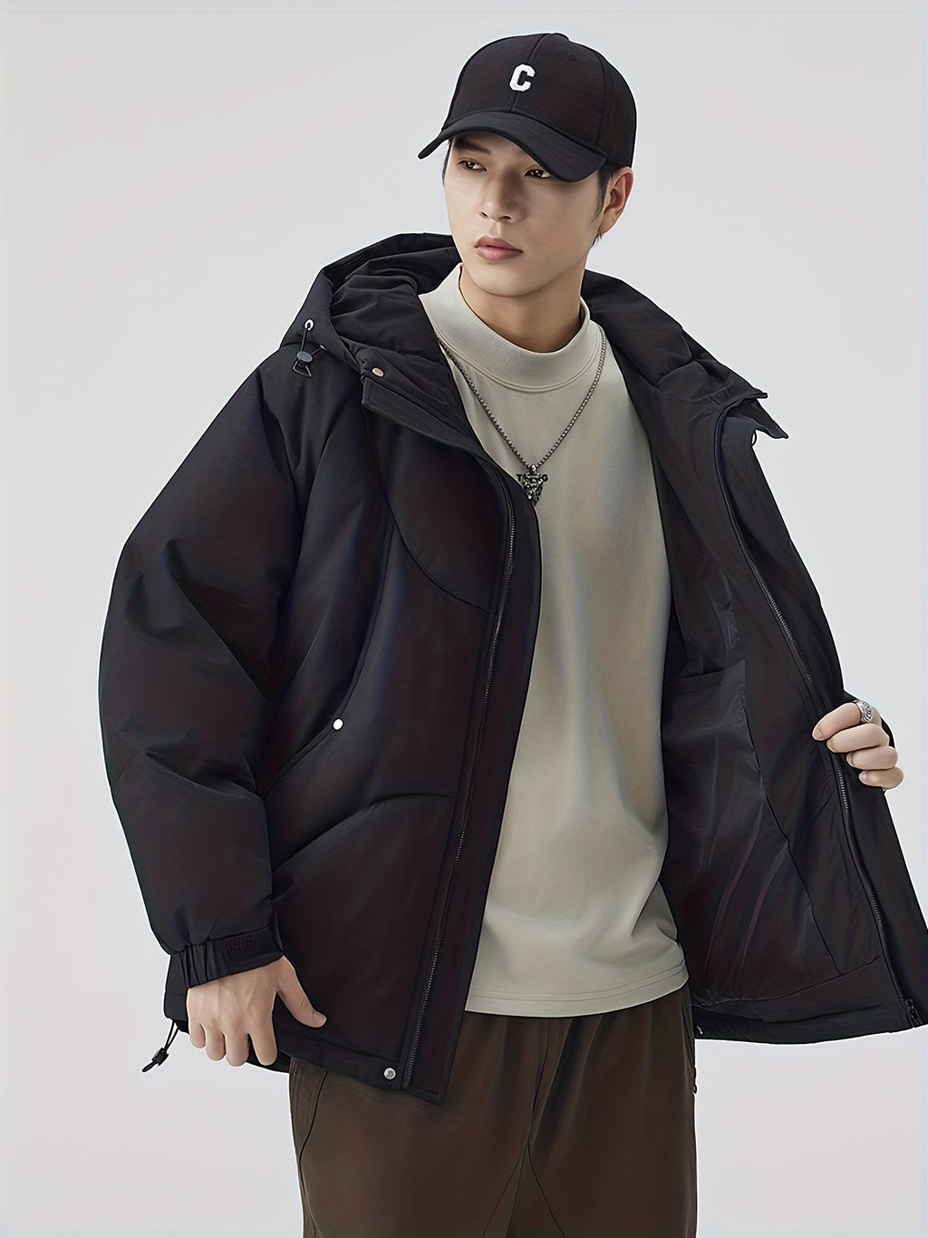Manteau matelassé pour homme, patchwork, à capuche