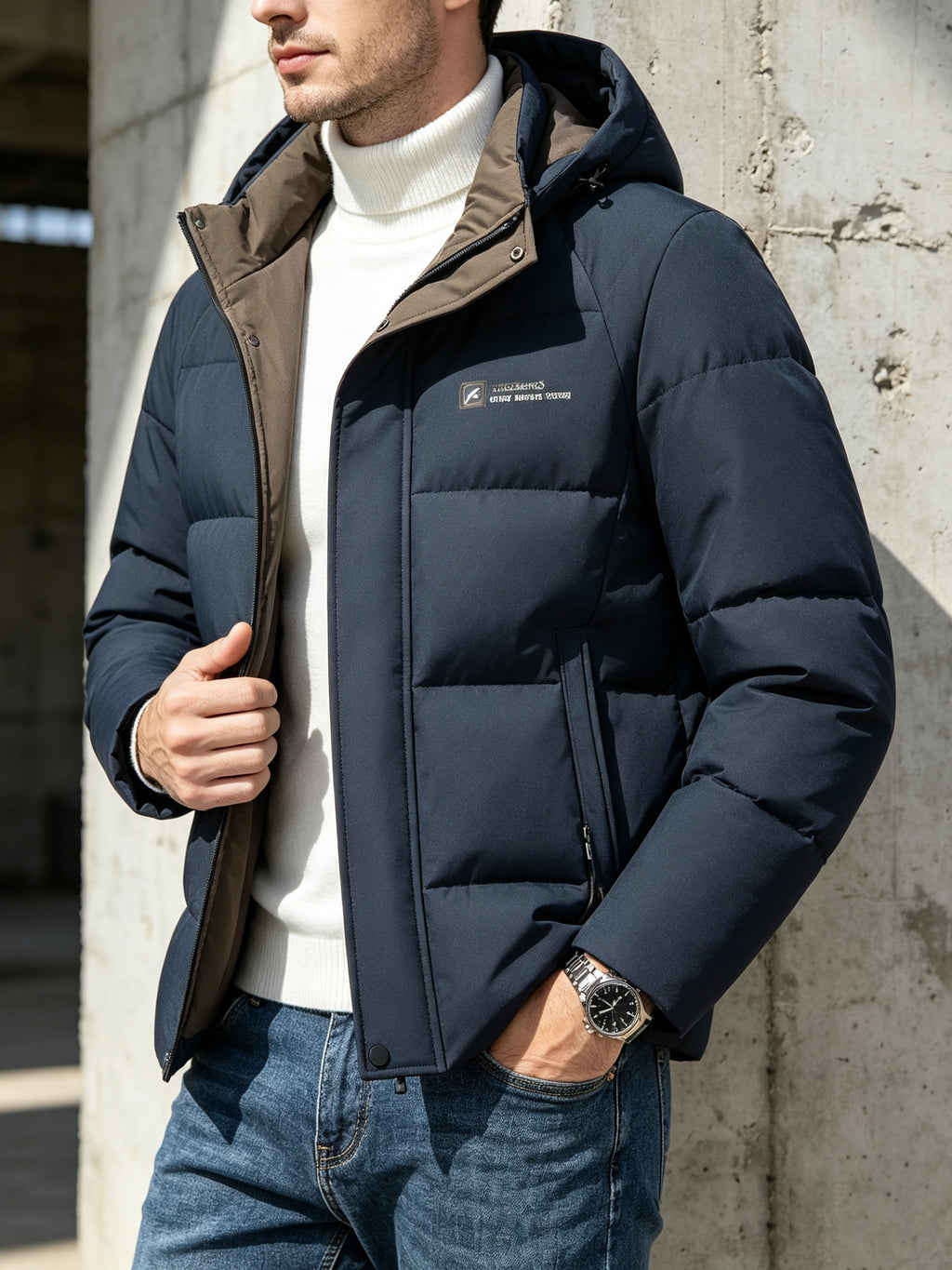 Manteau pour homme, coupe-vent, à capuche, bleu marine