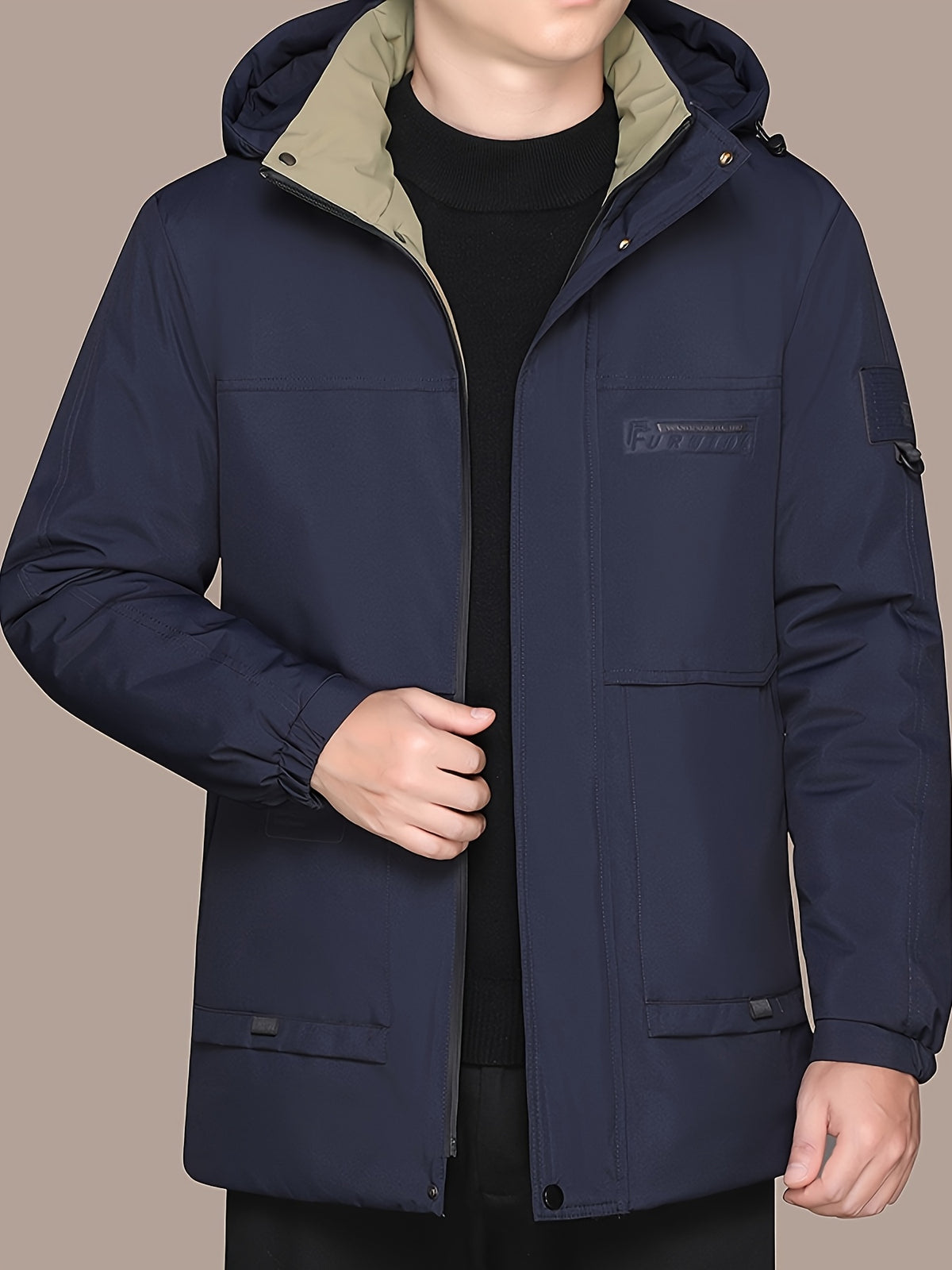 Manteau long pour homme, grandes tailles, à capuche