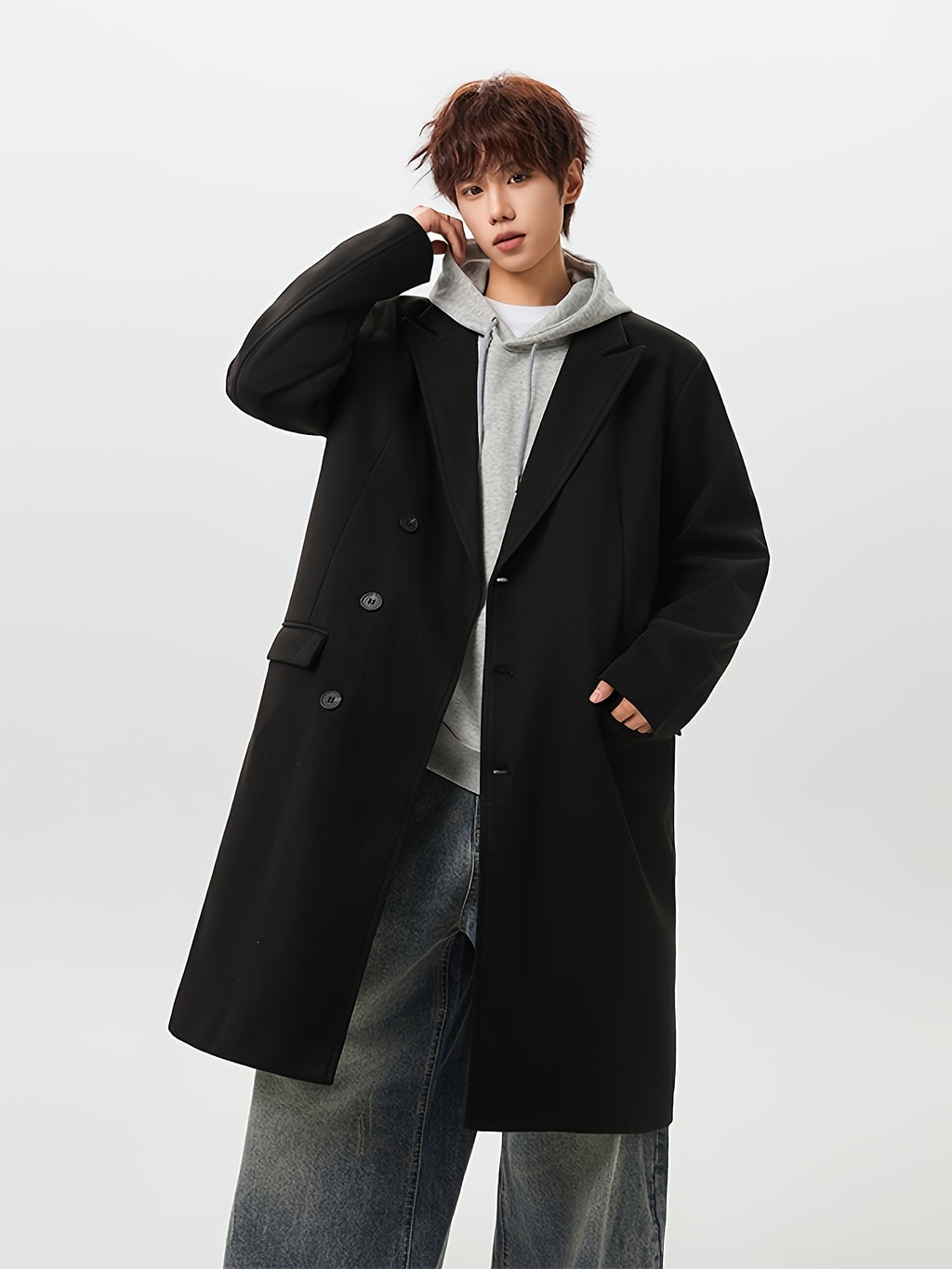 Manteau pour homme, à revers, café