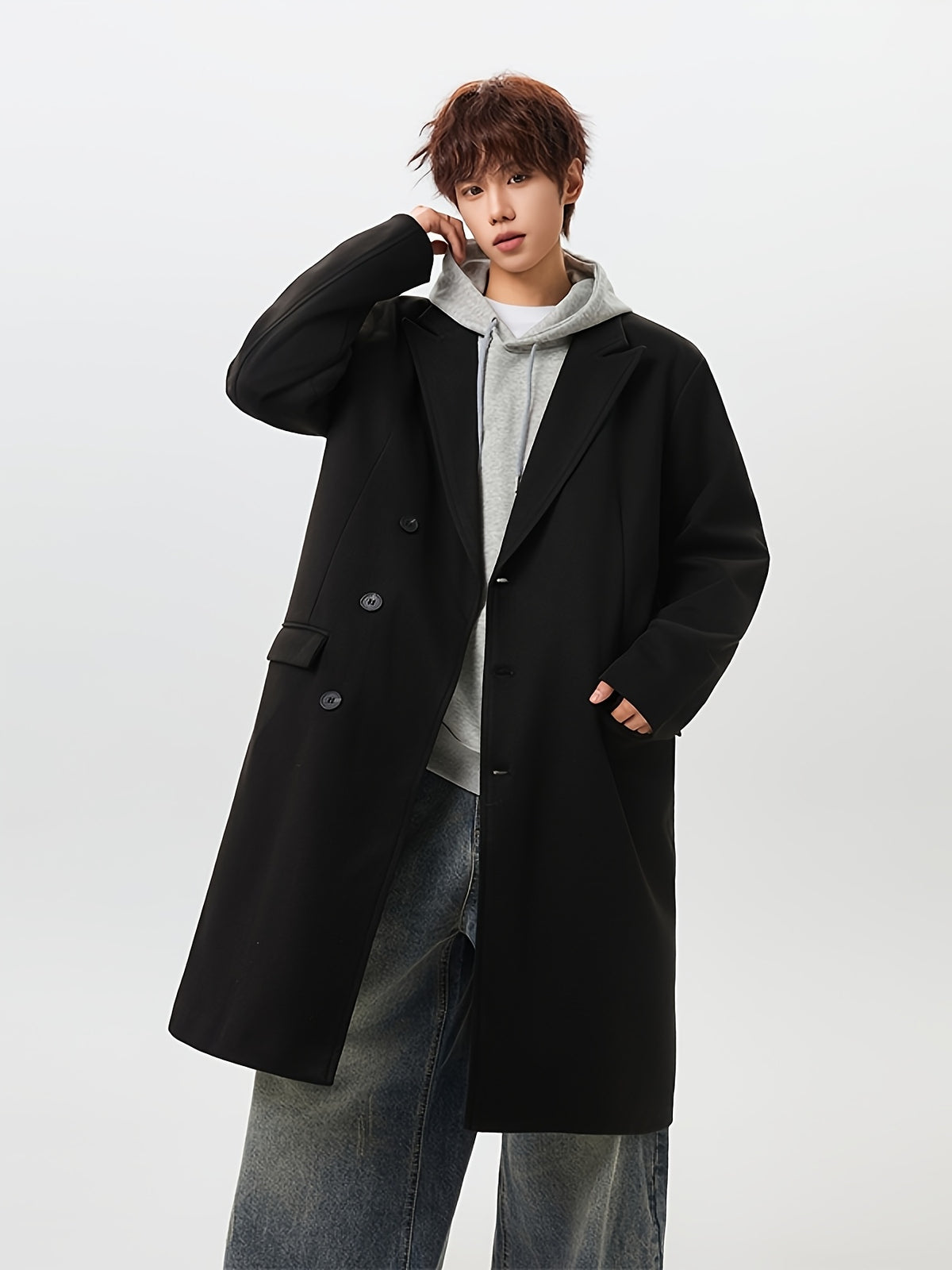 Manteau pour homme, à revers, café