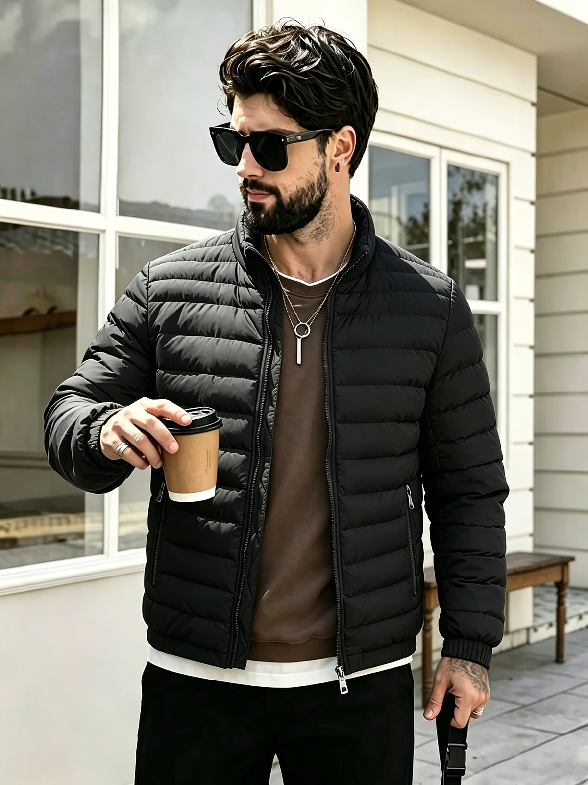 Veste pour homme, coupe-vent, à col montant
