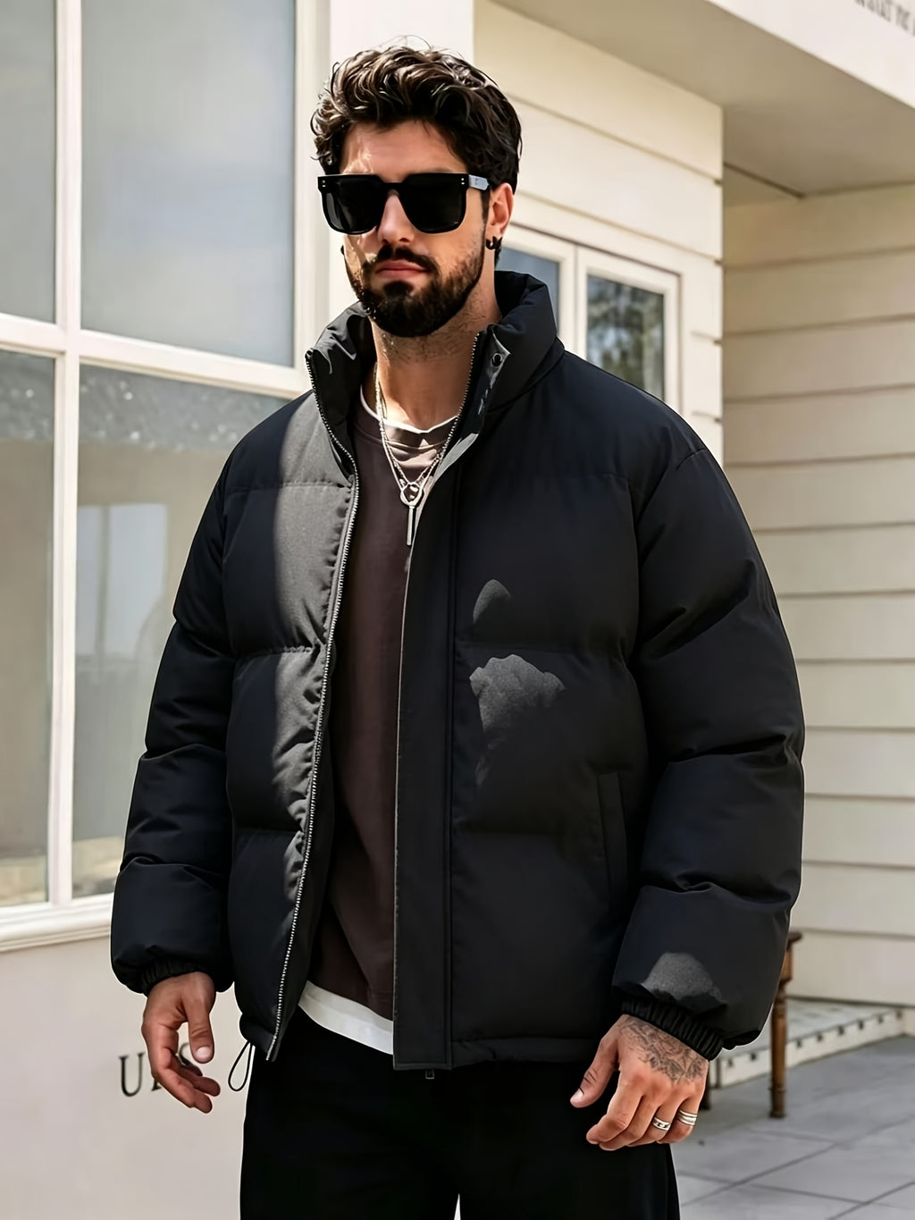 Manteau matelassé pour homme, à col montant, bourgogne